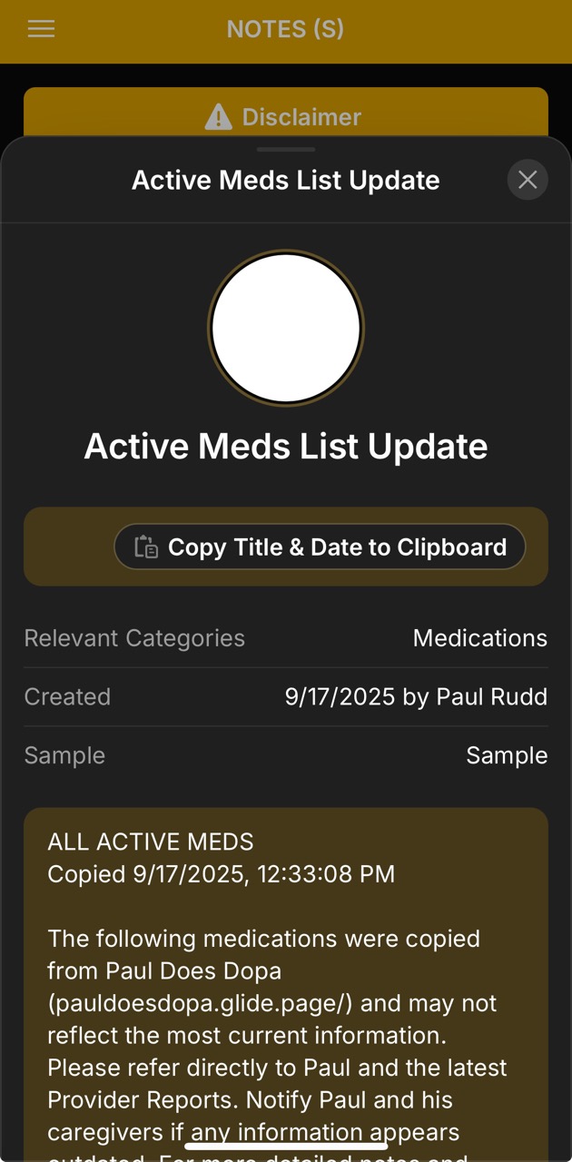 Notes Detail Page (Active Meds List Update)